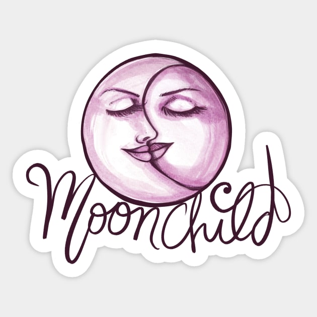 Moon Child Crescent and Full Moon Face Sticker by bubbsnugg